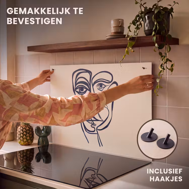 Inductie beschermer en spatscherm (2in1) - Minimalistisch - Lijnillustratie - Beige - Donkerblauw — 7