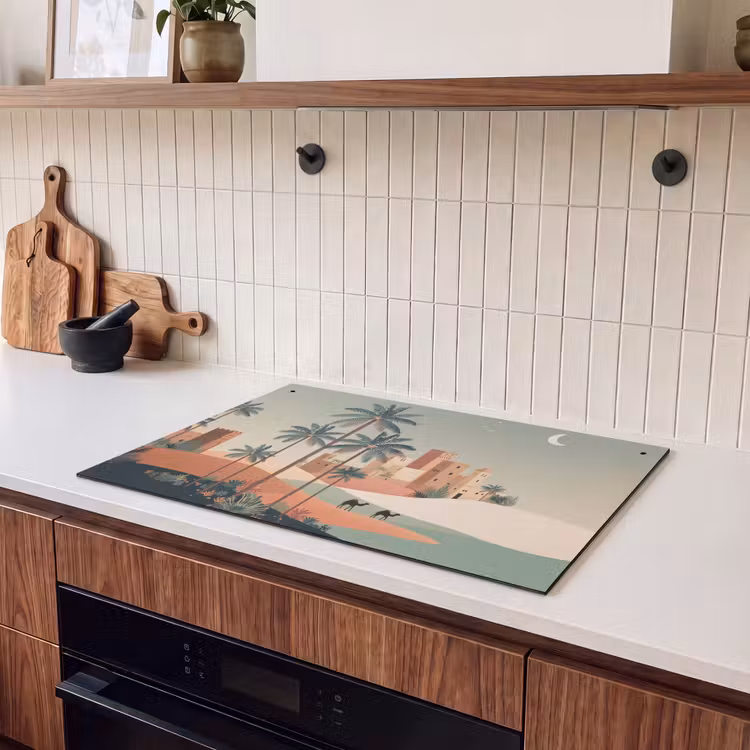 Inductie beschermer en spatscherm (2in1) - Nachtlandschap - Kamelen - Sterren - zandduinden — 3