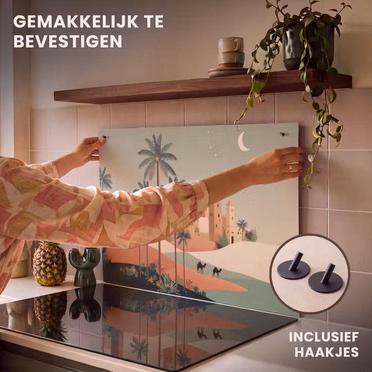 Inductie beschermer en spatscherm (2in1) - Nachtlandschap - Kamelen - Sterren - zandduinden — 7