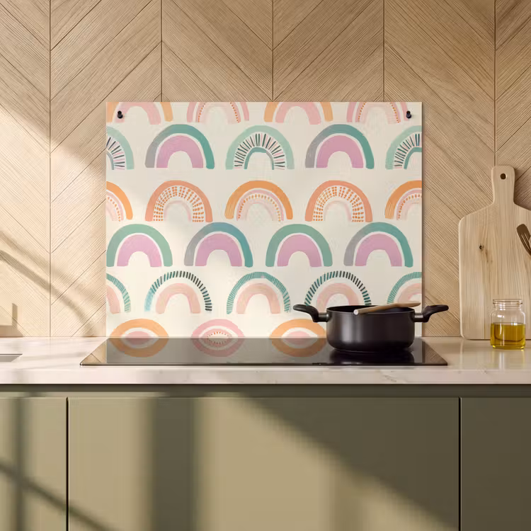 Inductie beschermer en spatscherm (2in1) - Regenboog - Pastel - Patroon — 2