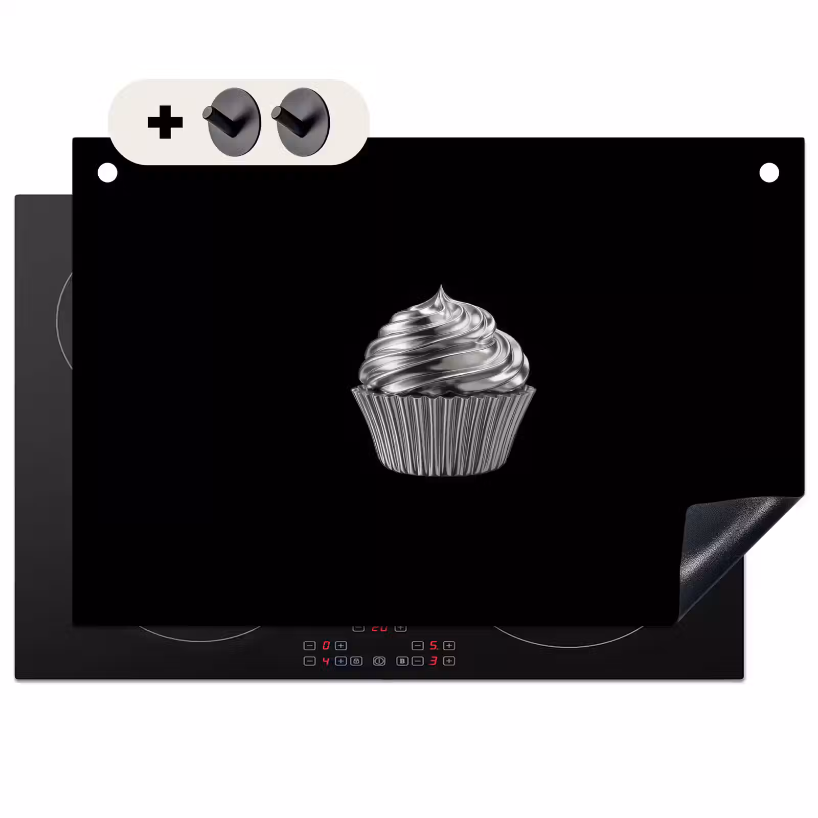 Inductie beschermer en spatscherm (2in1) - Cupcake - Luxueus - Zilver — 1