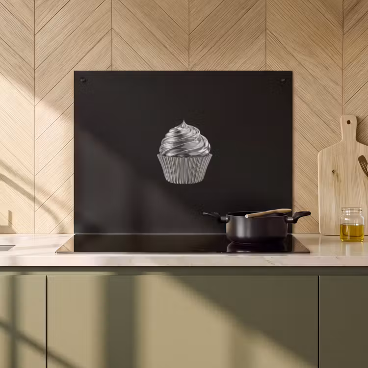 Inductie beschermer en spatscherm (2in1) - Cupcake - Luxueus - Zilver — 2