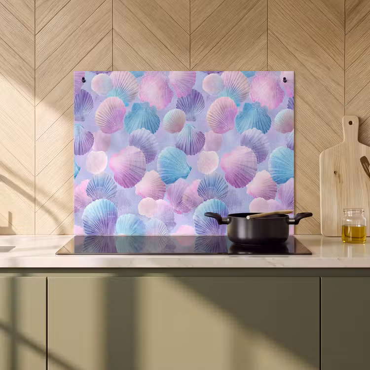 Inductie beschermer en spatscherm (2in1) - Schelpen - Paars - Blauw - Patroon — 2