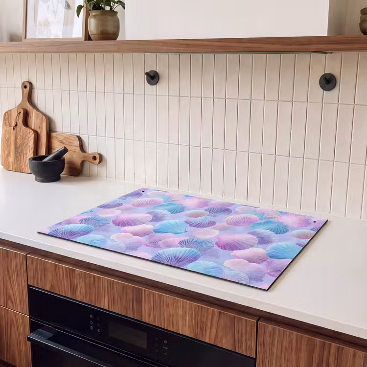 Inductie beschermer en spatscherm (2in1) - Schelpen - Paars - Blauw - Patroon — 3