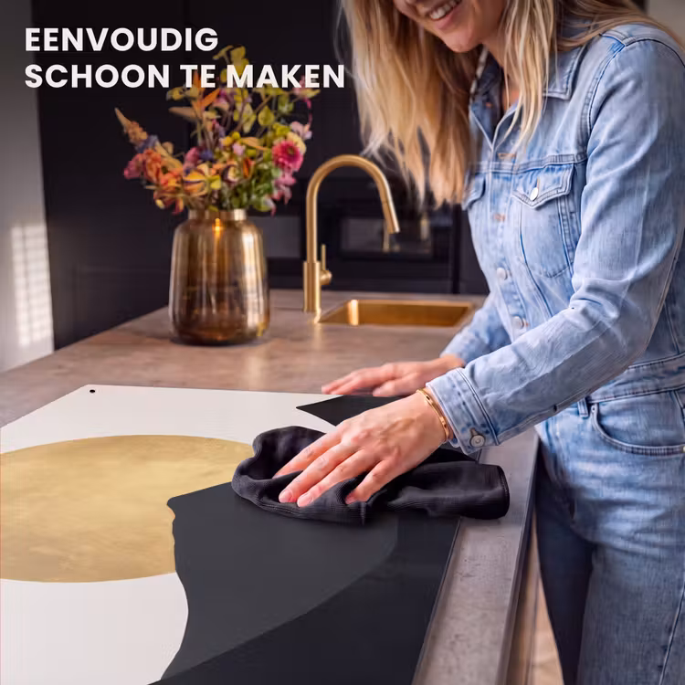 Inductie beschermer en spatscherm (2in1) - Bergsilhouetten - Gouden cirkel - Beige — 5