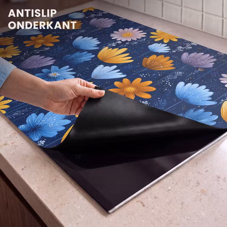 Inductie beschermer en spatscherm (2in1) - Bloemen - Patroon - Blauw - Contrast — 4
