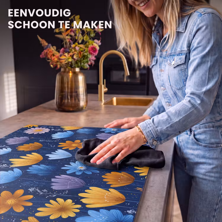 Inductie beschermer en spatscherm (2in1) - Bloemen - Patroon - Blauw - Contrast — 5