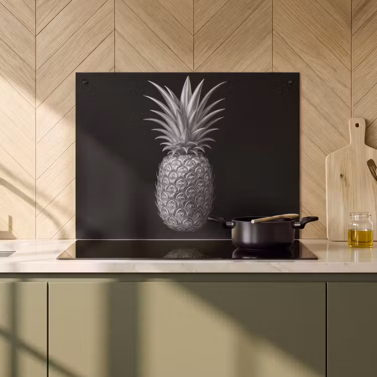 Inductie beschermer en spatscherm (2in1) - Ananas - Gedetailleerd - Bladeren — 2