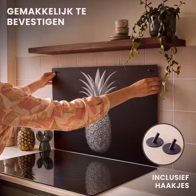 Inductie beschermer en spatscherm (2in1) - Ananas - Gedetailleerd - Bladeren — 7