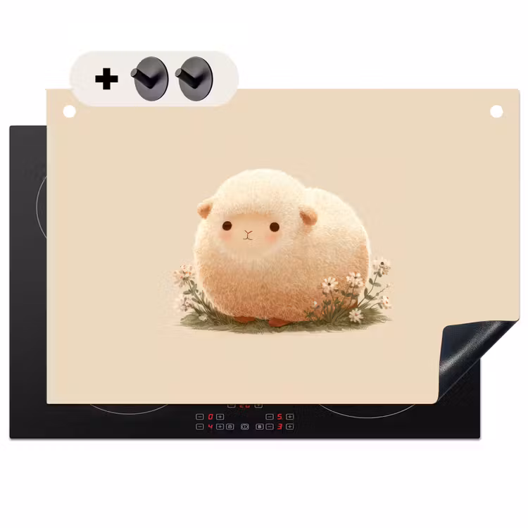 Inductie beschermer en spatscherm (2in1) - Schaap - Beige - Bloemen — 1