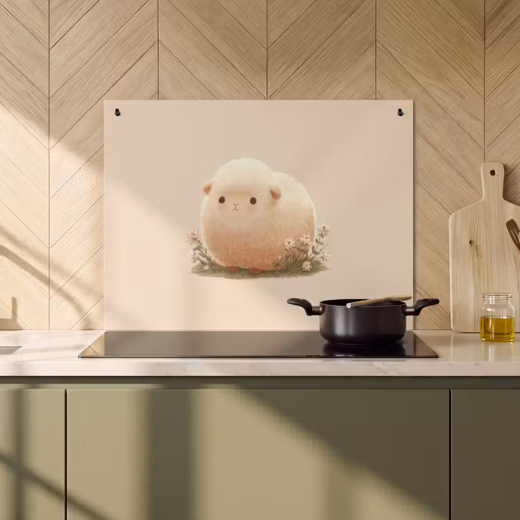 Inductie beschermer en spatscherm (2in1) - Schaap - Beige - Bloemen — 2