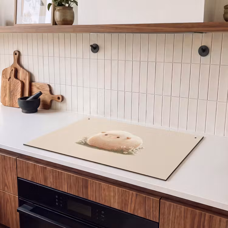 Inductie beschermer en spatscherm (2in1) - Schaap - Beige - Bloemen — 3