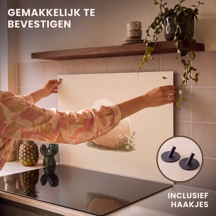 Inductie beschermer en spatscherm (2in1) - Schaap - Beige - Bloemen — 7
