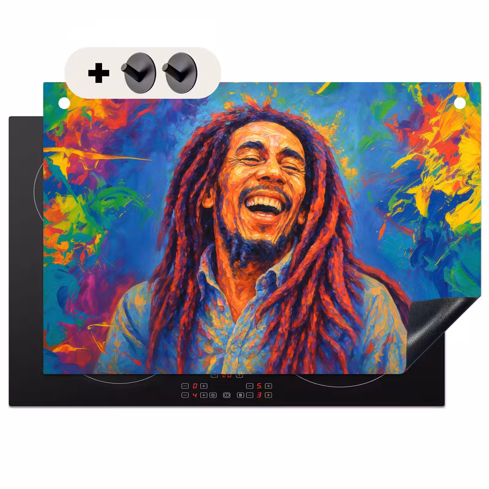 Inductie beschermer en spatscherm (2in1) - Regenboogkleuren - Man - schilderij — 1