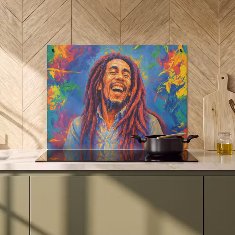 Inductie beschermer en spatscherm (2in1) - Regenboogkleuren - Man - schilderij — 2