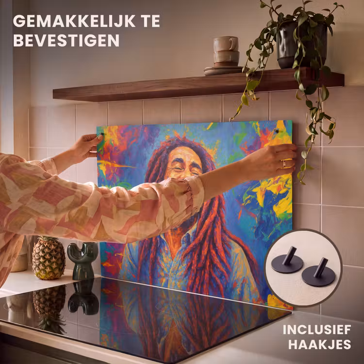 Inductie beschermer en spatscherm (2in1) - Regenboogkleuren - Man - schilderij — 7