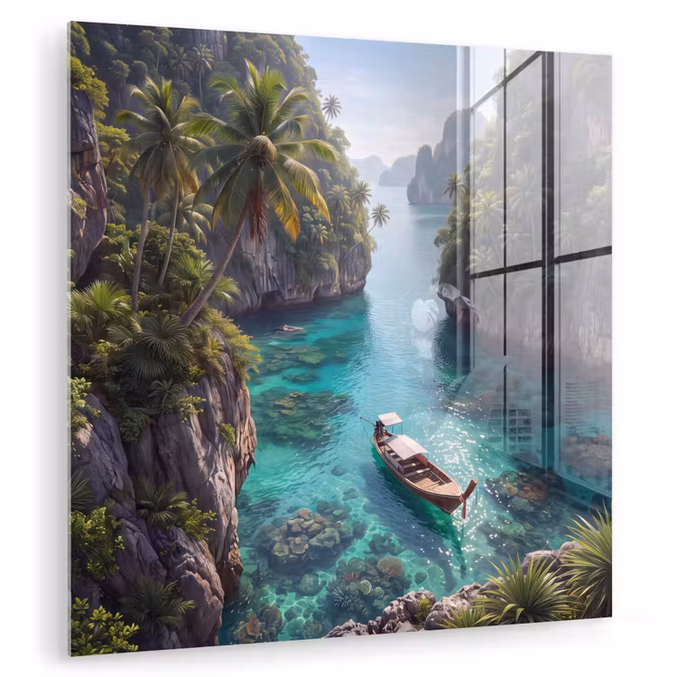 Glas schilderij - Eiland - Tropisch - Water - Palmbomen - Natuur — 1