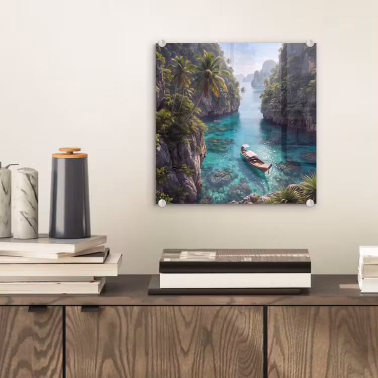 Glas schilderij - Eiland - Tropisch - Water - Palmbomen - Natuur — 2