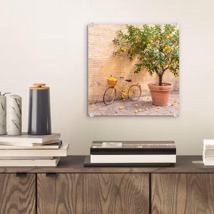 Glas schilderij - Fiets - Mand - Eten - Geel - Zomer — 2
