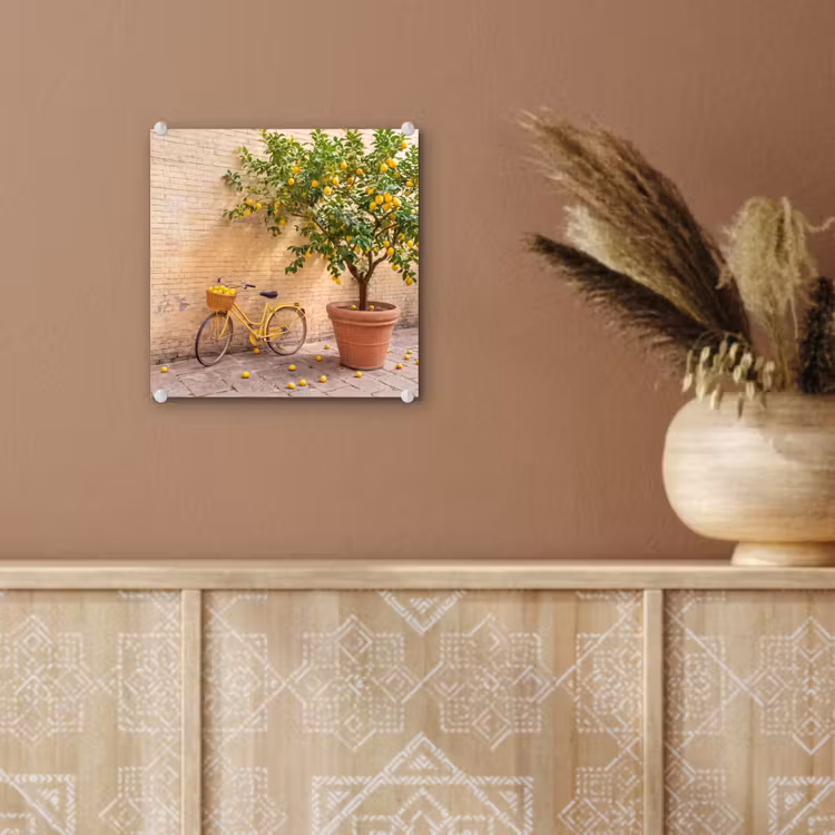 Glas schilderij - Fiets - Mand - Eten - Geel - Zomer — 6