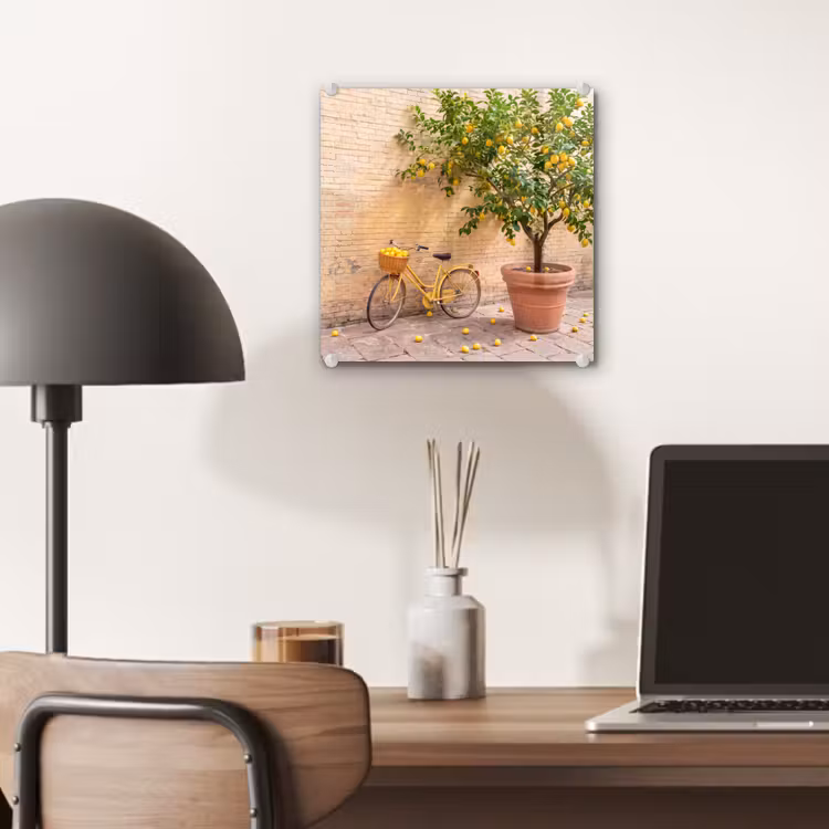 Glas schilderij - Fiets - Mand - Eten - Geel - Zomer — 7
