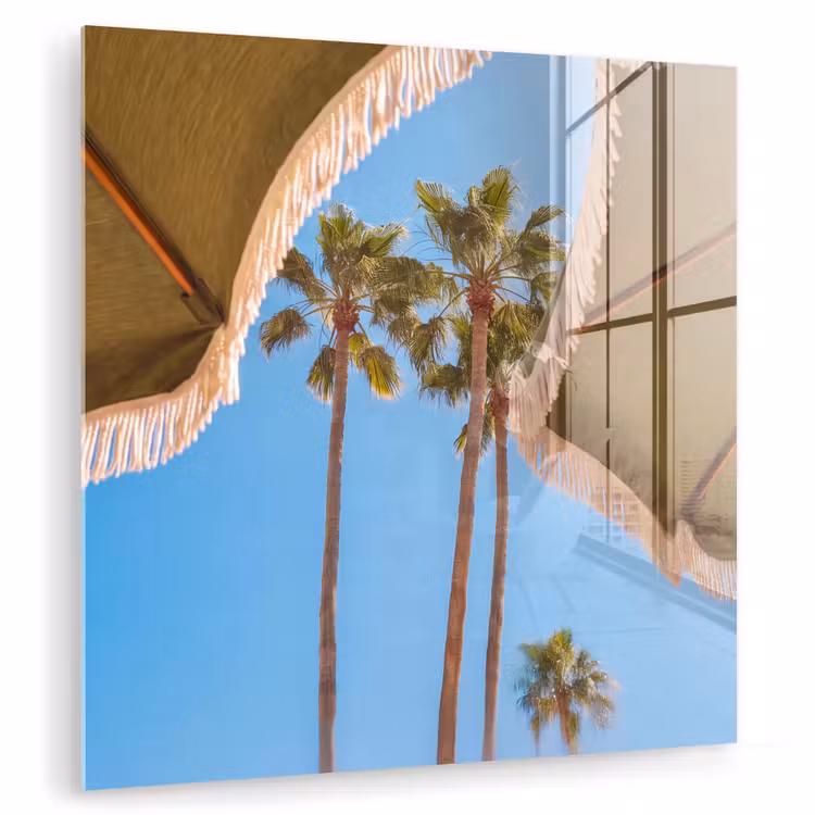 Glas schilderij - Parasol - Groen - Franjes - Zomer - Tropisch — 1
