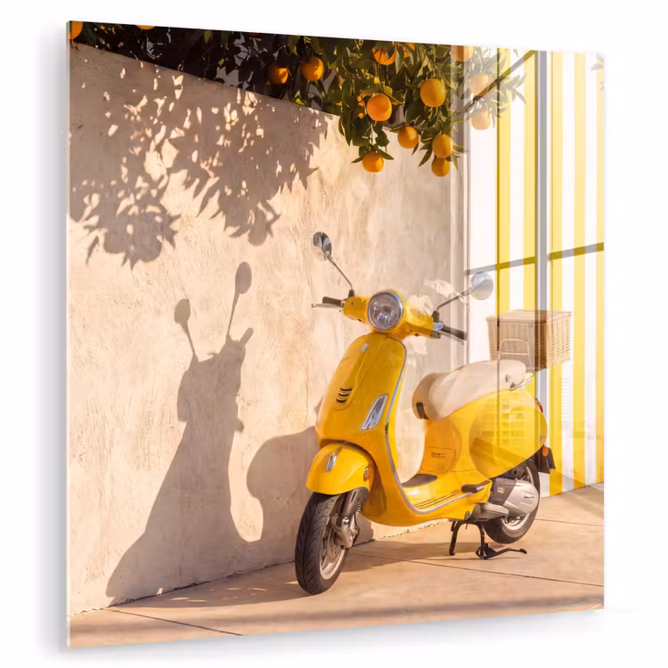 Glas schilderij - Scooter - Natuur - Zomer - Geel - Mediterraan — 1