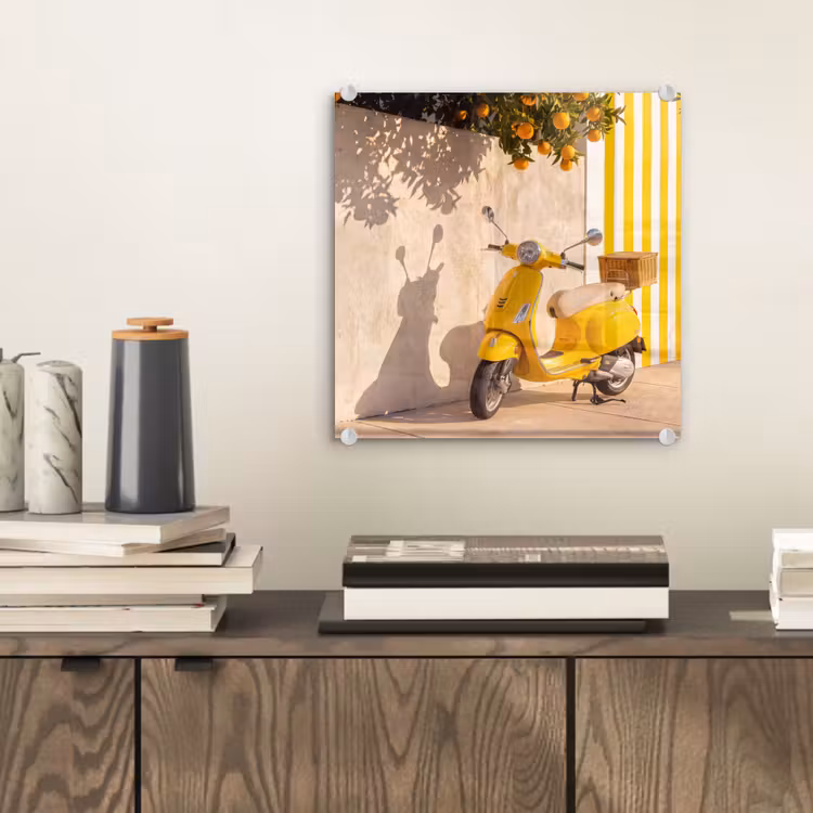 Glas schilderij - Scooter - Natuur - Zomer - Geel - Mediterraan — 2