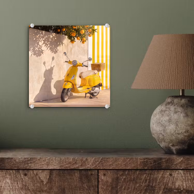 Glas schilderij - Scooter - Natuur - Zomer - Geel - Mediterraan — 4