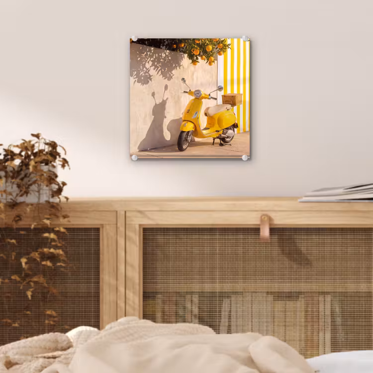 Glas schilderij - Scooter - Natuur - Zomer - Geel - Mediterraan — 5