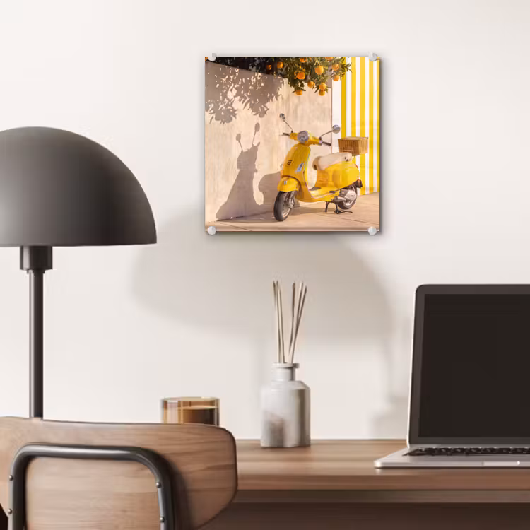 Glas schilderij - Scooter - Natuur - Zomer - Geel - Mediterraan — 7