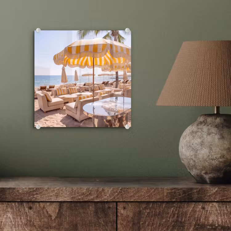 Glas schilderij - Strand - Ligbedden - Vakantie - Modern - Geel — 4