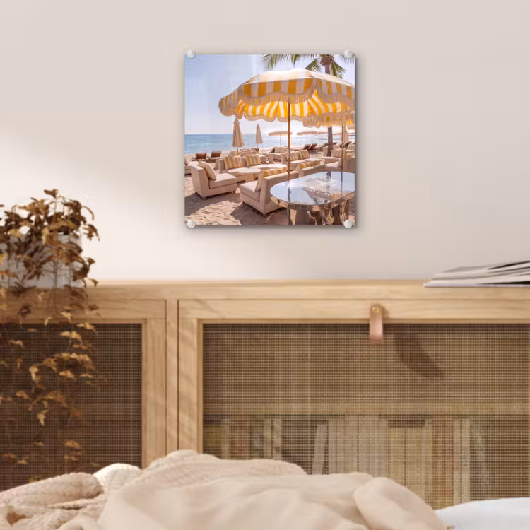 Glas schilderij - Strand - Ligbedden - Vakantie - Modern - Geel — 5