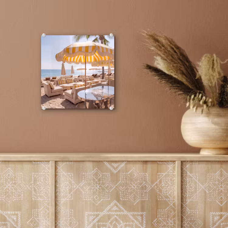 Glas schilderij - Strand - Ligbedden - Vakantie - Modern - Geel — 6