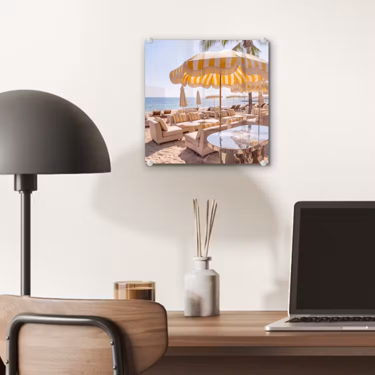 Glas schilderij - Strand - Ligbedden - Vakantie - Modern - Geel — 7