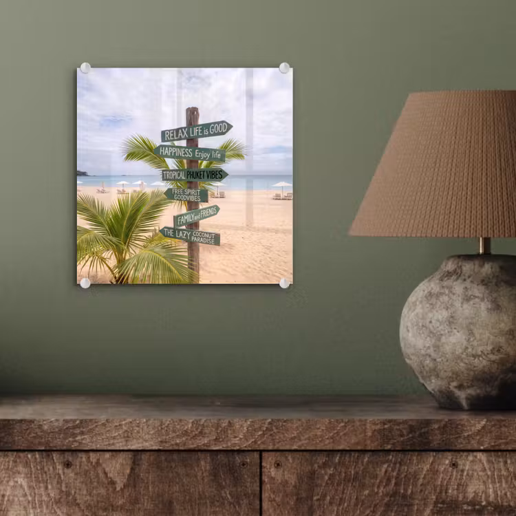 Glas schilderij - Strand - Wegwijzer - Palmen - Tropisch - Groen — 4