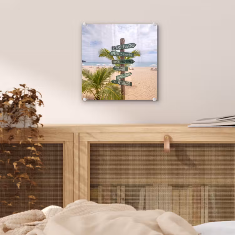 Glas schilderij - Strand - Wegwijzer - Palmen - Tropisch - Groen — 5