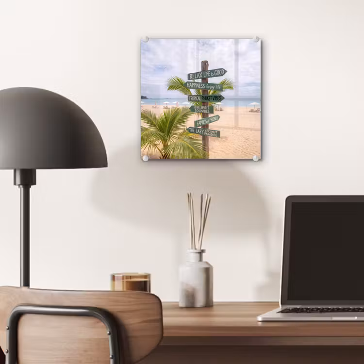 Glas schilderij - Strand - Wegwijzer - Palmen - Tropisch - Groen — 7