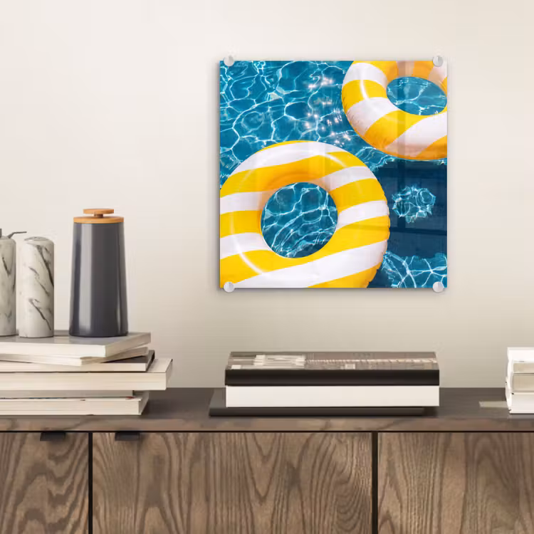 Glas schilderij - Zwembad - Zwembanden - Zomer - Geel - Blauw — 2