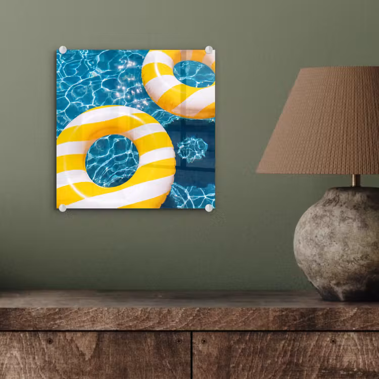 Glas schilderij - Zwembad - Zwembanden - Zomer - Geel - Blauw — 4