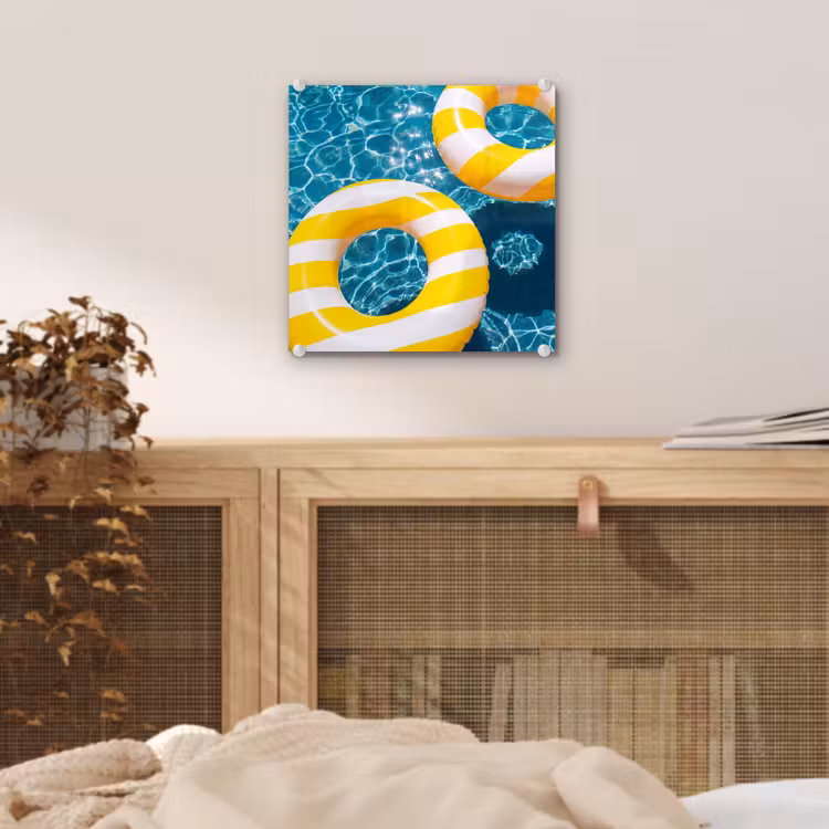 Glas schilderij - Zwembad - Zwembanden - Zomer - Geel - Blauw — 5
