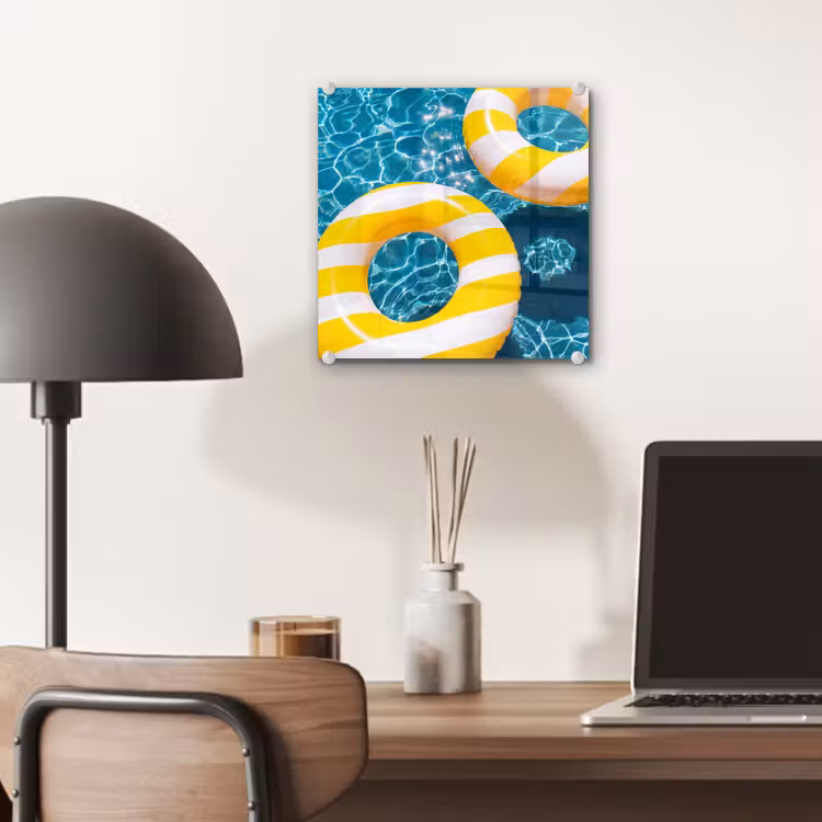 Glas schilderij - Zwembad - Zwembanden - Zomer - Geel - Blauw — 7