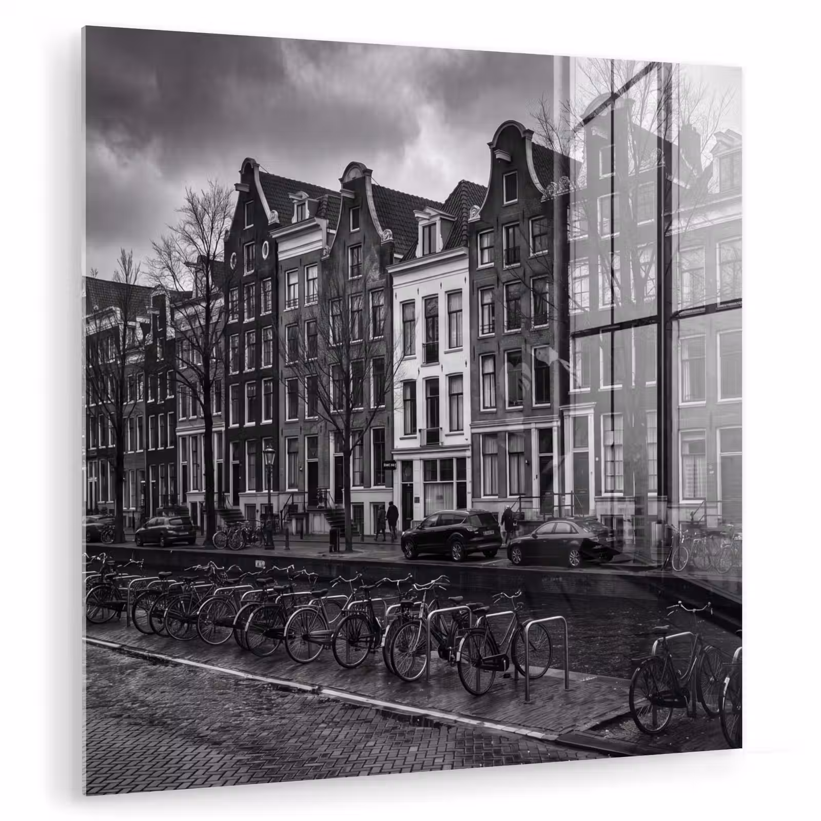 Glas schilderij - Huis - Gracht - Amsterdam - Architectuur - Zwart-wit — 1