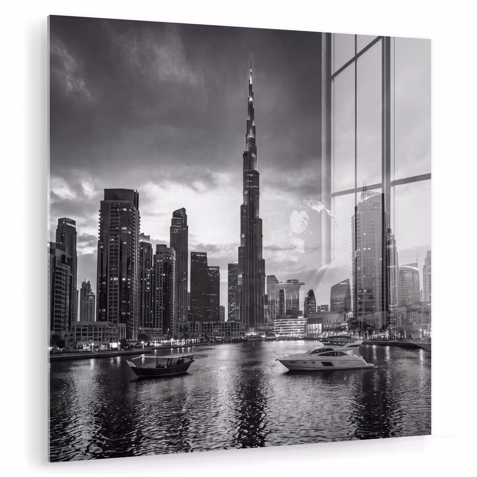 Glas schilderij - Stad - Skyline - Architectuur - Avond - Zwart-wit — 1