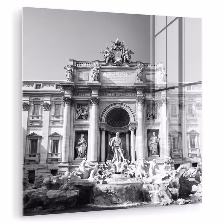 Glas schilderij - Fontein - Beelden - Architectuur - Zwart-wit — 1
