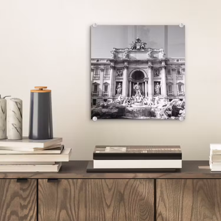 Glas schilderij - Fontein - Beelden - Architectuur - Zwart-wit — 2