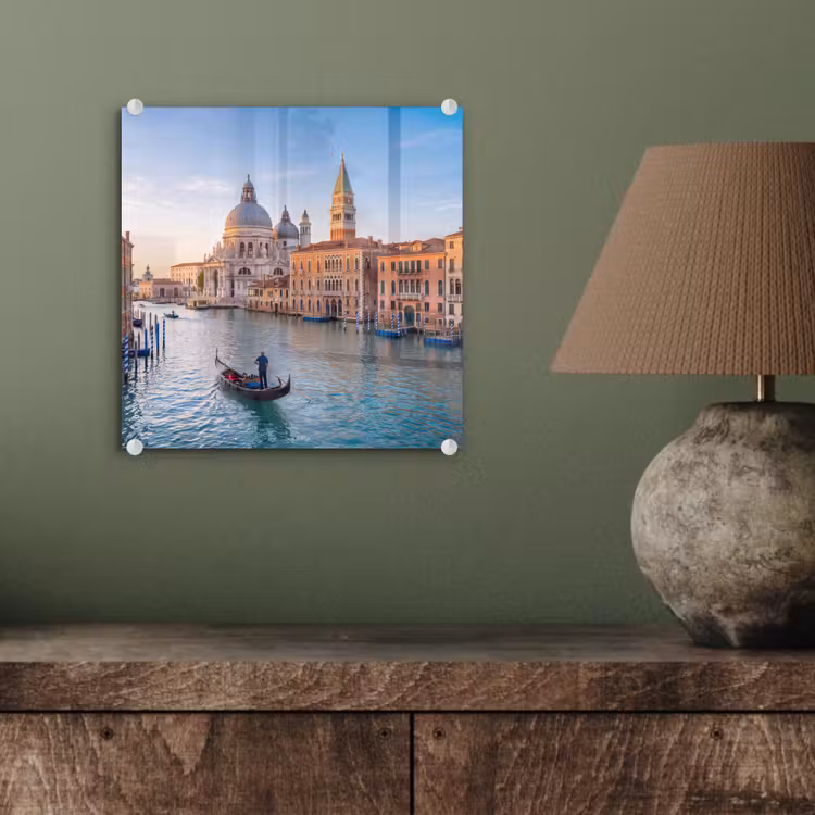 Glas schilderij - Gondel - Venetië - Kanaal - Stadsgezicht - Avondlicht — 4