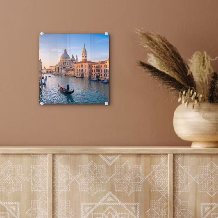 Glas schilderij - Gondel - Venetië - Kanaal - Stadsgezicht - Avondlicht — 6