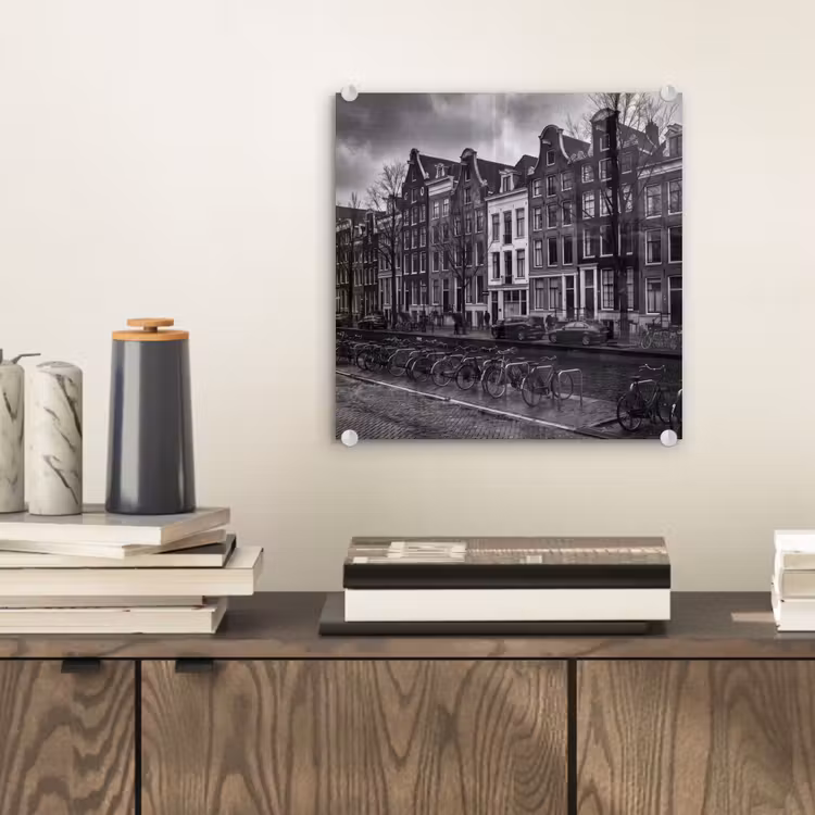 Glas schilderij - Huis - Gracht - Amsterdam - Architectuur - Zwart-wit — 2