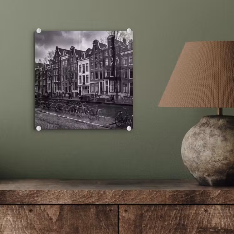 Glas schilderij - Huis - Gracht - Amsterdam - Architectuur - Zwart-wit — 4